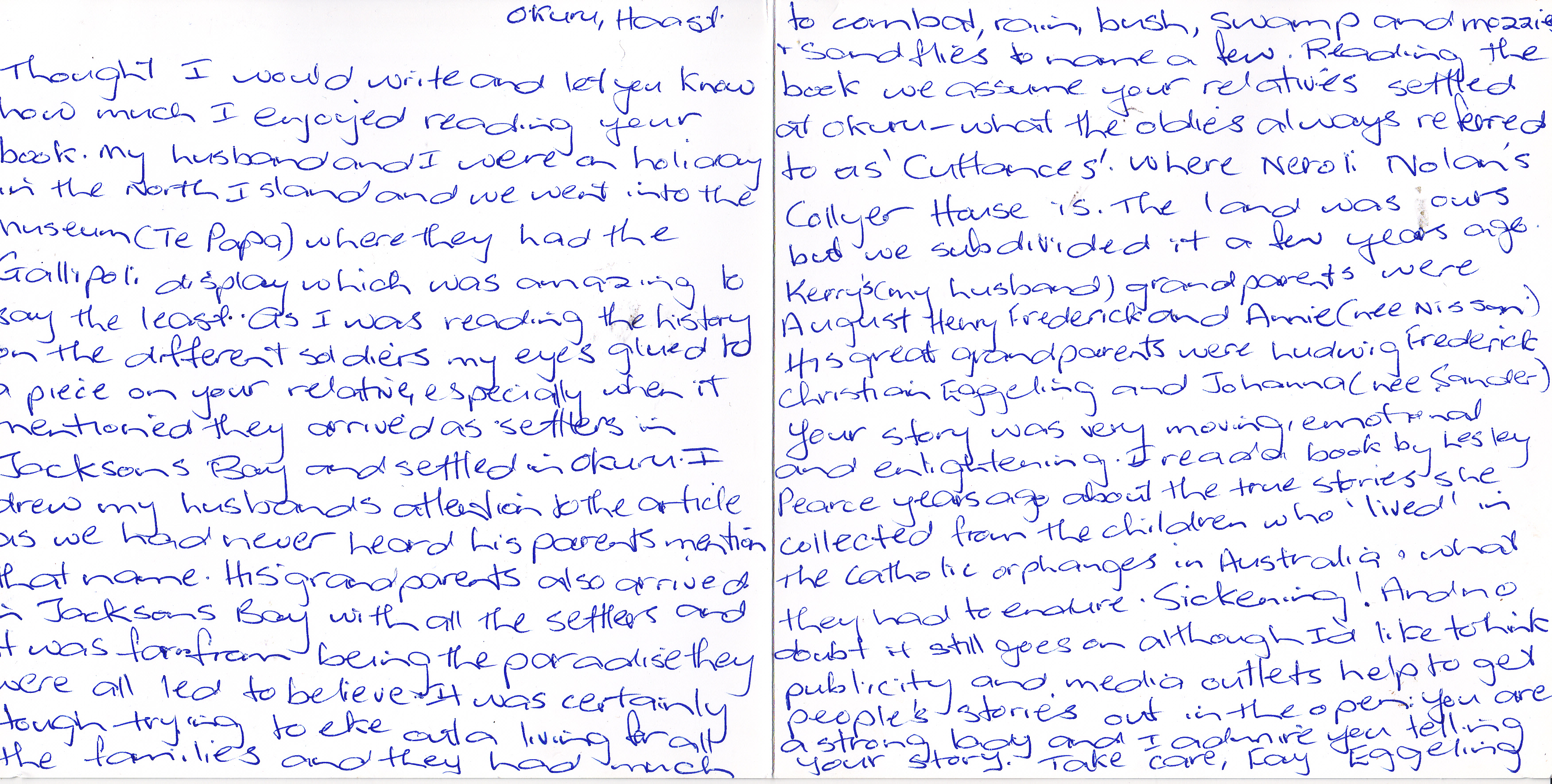 letter from Faye Eggeling